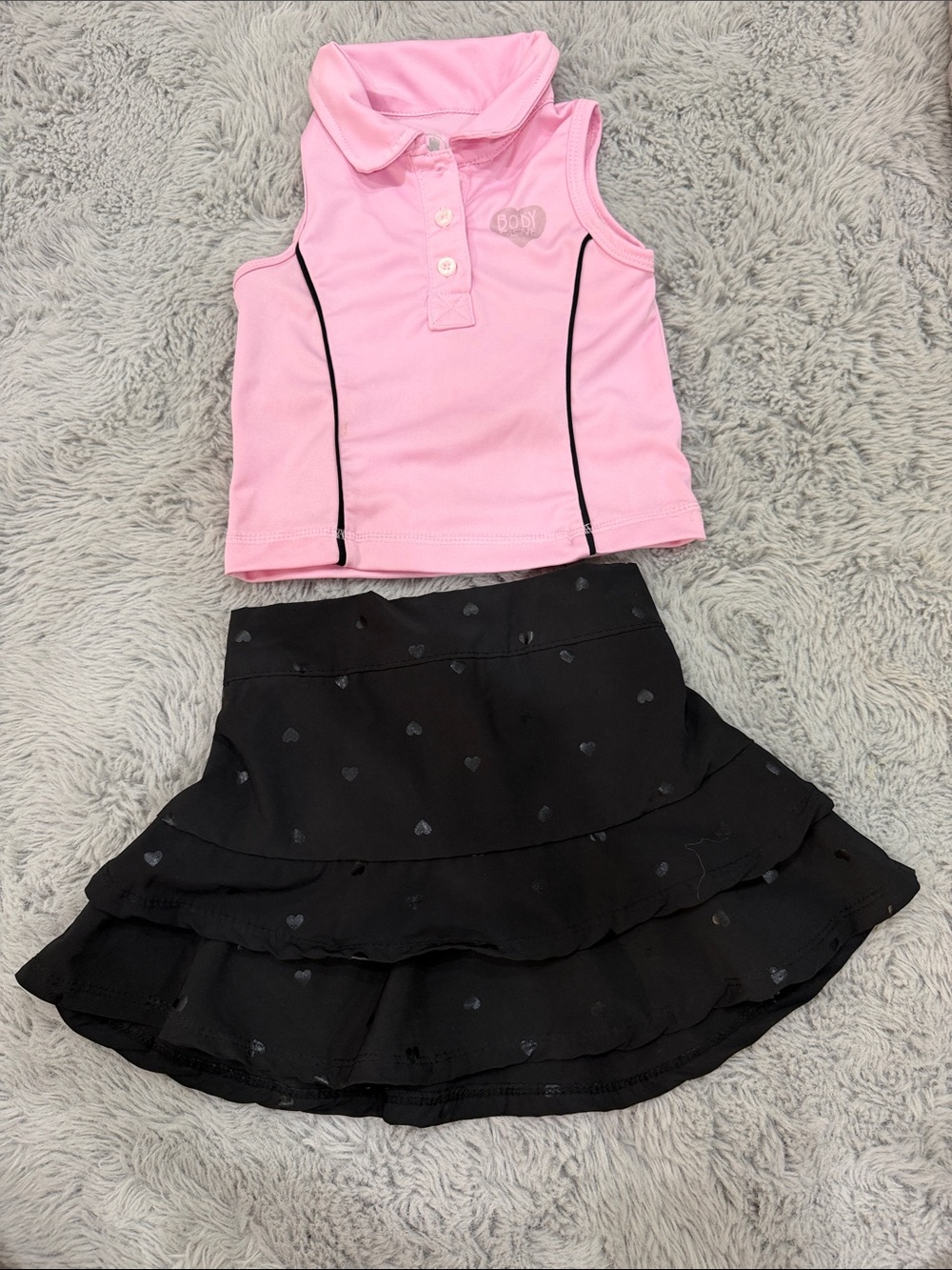 Body Glove Pink Polo Tank and Black Ruffle Skirt Set